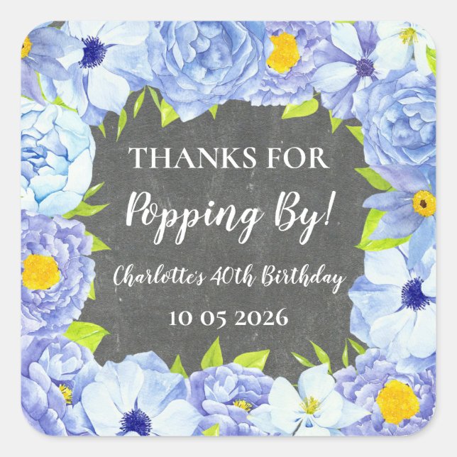 Obrigados Azuis para Pop Por Etiqueta de Aniversár (Frente)