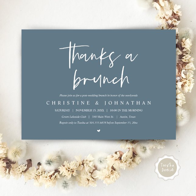 Obrigados de um convite para comemoração de casame (Thanks A Brunch, Wedding Elopement Invitation Card, PDF, Modern Wedding Party, Dark Dusty Blue)