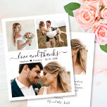 Obrigados e amor do orçamento Casamento de colagem<br><div class="desc">Orçamento, Amor Moderno, Elegante e Obrigados Script 3 Foto Colagem Casamento Obrigado barato personalizado cartão fino de baixo orçamento. modelo de obrigado de na moda com 3 fotos na frente e 1 foto no verso. ***POR FAVOR, NOTE! *** O PAPEL ORÇAMENTAL/FLYER É MAIS FINO DO PAPEL. *** ATUALIZE O PAPEL...</div>