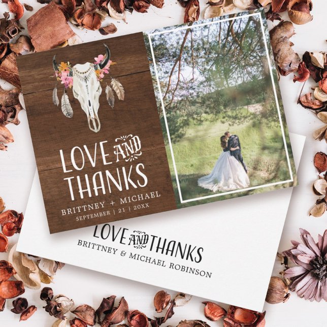 Obrigados Rustic Love Antler Dark Wood Cartões de  (Criador carregado)