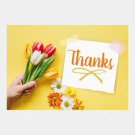 Obrigados simples com flores e nota