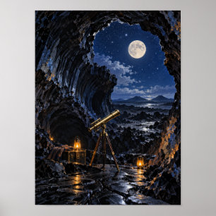 Observatório de Tubo de Lava ao Luar Poster 12x16