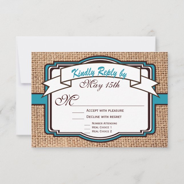 Obtendo Cartões RSVP de Casamento de Teal Burlap H (Frente)