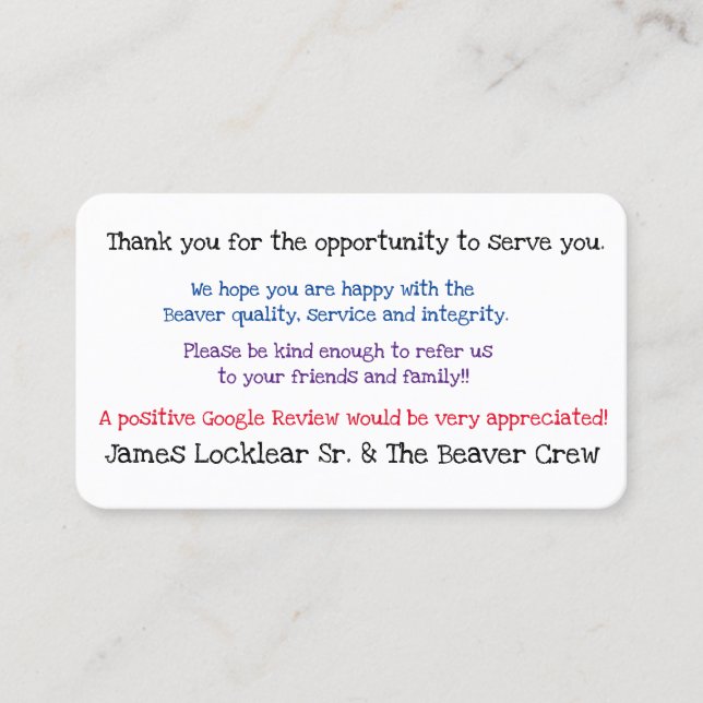 Obtenha o cartão de visita das revisões de Google (Frente)