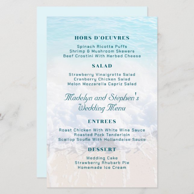 Ocean Beach Background Weding Menu Modelo (Frente/Verso)