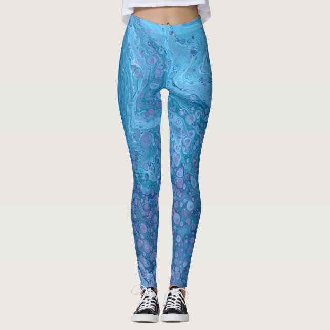 Ocean Breeze 3 Soft Blue Purple Abstract Leggings (Frente)
