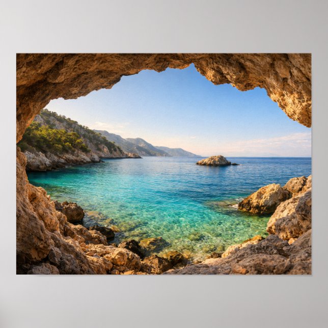 Ocean Cave View Mediterranean Poster - Turquoise (Frente)