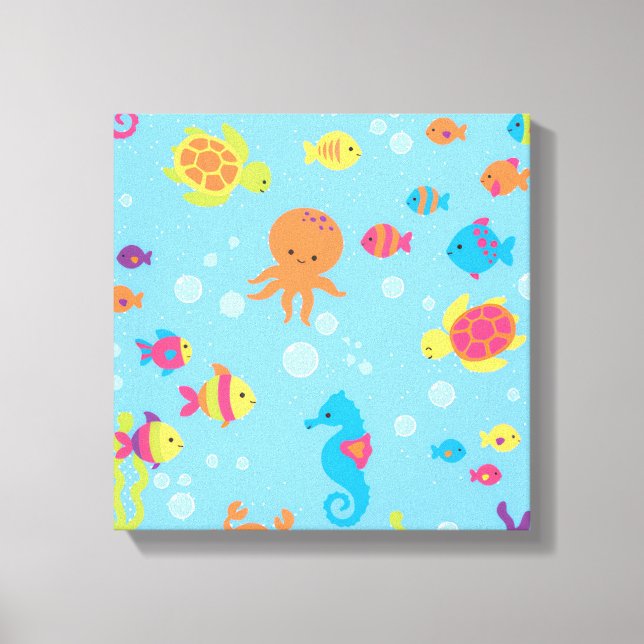 Ocean Dreams Turtle and Fish Canvas Print (Frente)