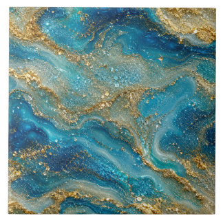 Ocean Gold Flow – Luxuoso Azul Turquesa Abstrato