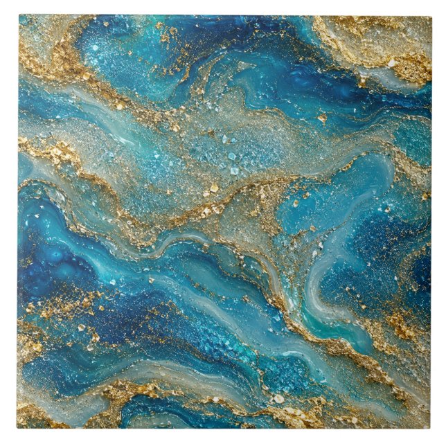 Ocean Gold Flow – Luxuoso Azul Turquesa Abstrato (Frente)
