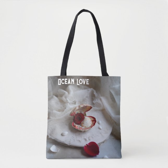 Ocean Love White Tote Bag – Seashell & Rose Costa (Frente)