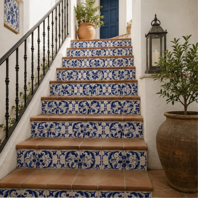Ocean Scroll Hand Painted Blue Floral Watercolor (Criador carregado)
