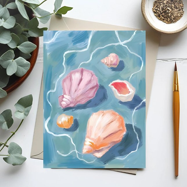 Ocean Seashells Pastel Watercolor Coastal Card (Criador carregado)