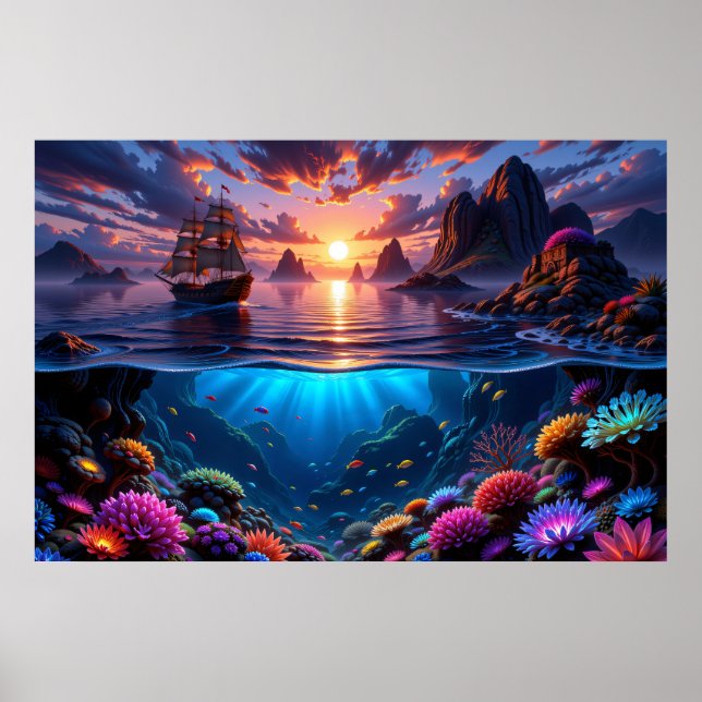 Ocean Sunset Art Poster (Frente)