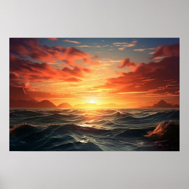 Ocean Sunset (efeito de tinta acrílica) Ai Poster (Frente)