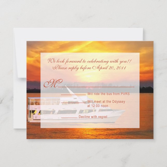 Ocean Sunset Yacht com Faux Vellum Overlay RSVP (Frente)
