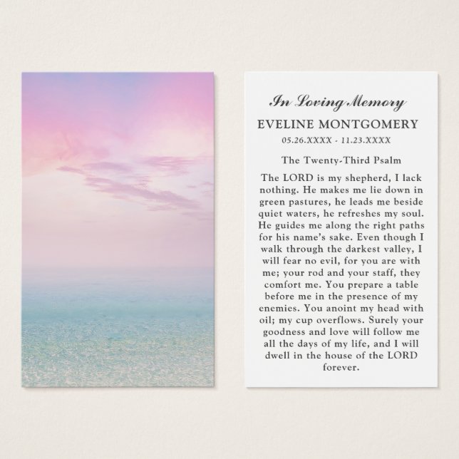 Ocean Sympathy Funeral Memorial Cards (Frente & Verso)