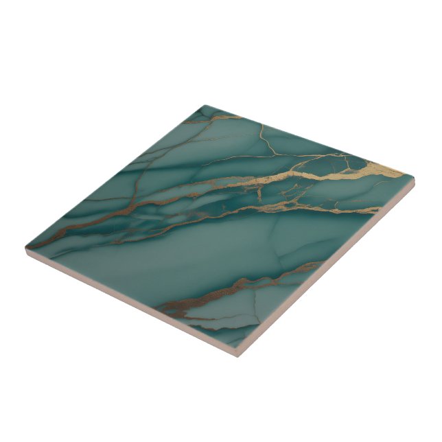 Ocean Teal Marble with Metallic Gold Veins (Lateral)