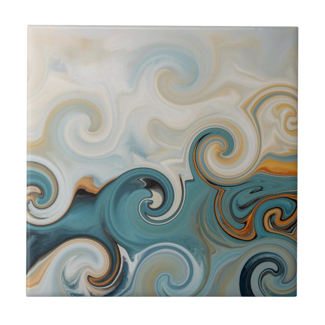Ocean Waves Beach Teal Blue Abstrato 74 (Frente)