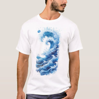 Ocean Waves Blue Graphic na Camisa Branca