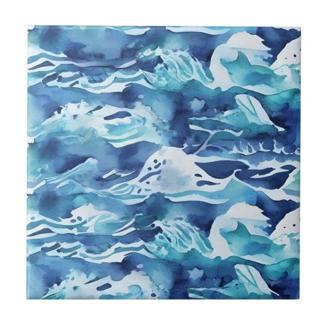 Ocean Waves | Teal Watercolor Aqua Blue (Frente)