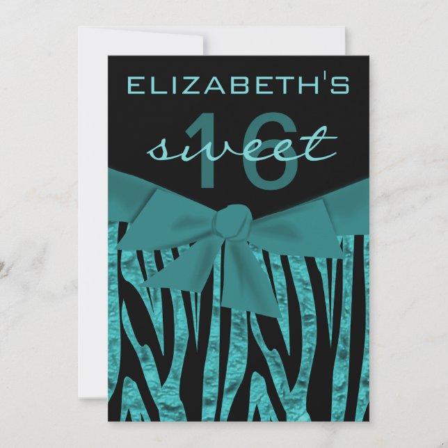 Ocean Zebra Print Sweet 16 Aniversário Convite (Frente)