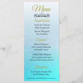 Oceanic Beach Themed Aqua Blue Weding Menu Card