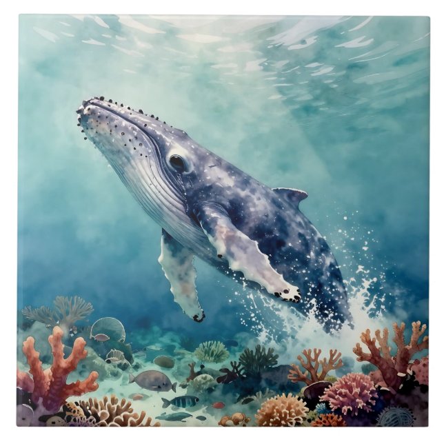 Oceanic Blue Whale Watercolor Coastal Art (Frente)