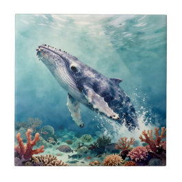 Oceanic Blue Whale Watercolor Coastal Art