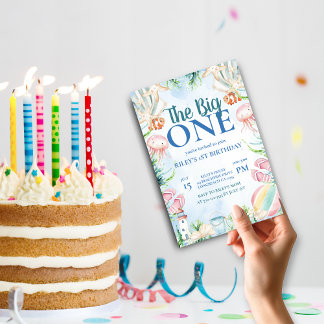 Oceano Costeiro de Convite para Primeiro Aniversár