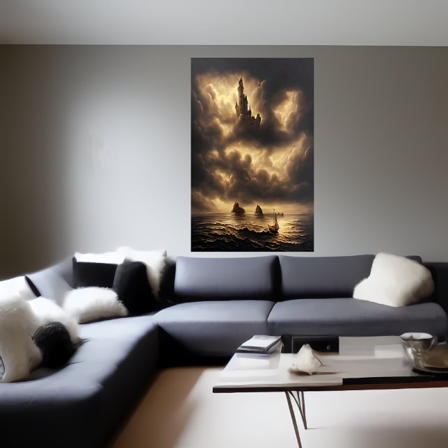 Oceano e um castelo no céu | AI Art Poster (Criador carregado)