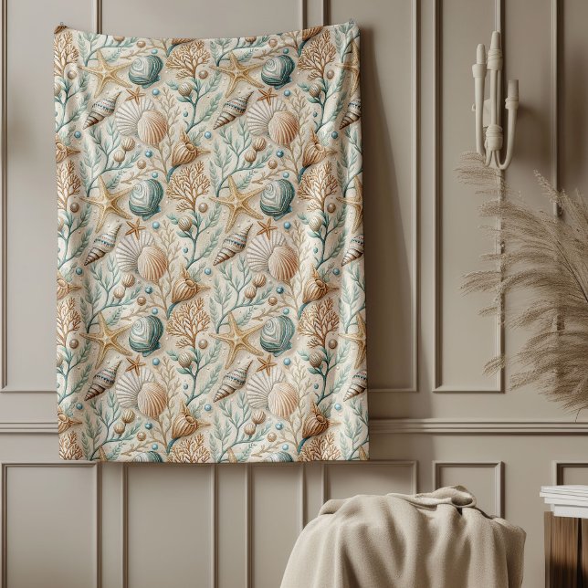 Oceano inspirado no cobertor com motores de concha (Ocean Inspired Blanket with Gentle Seashell Motifs)