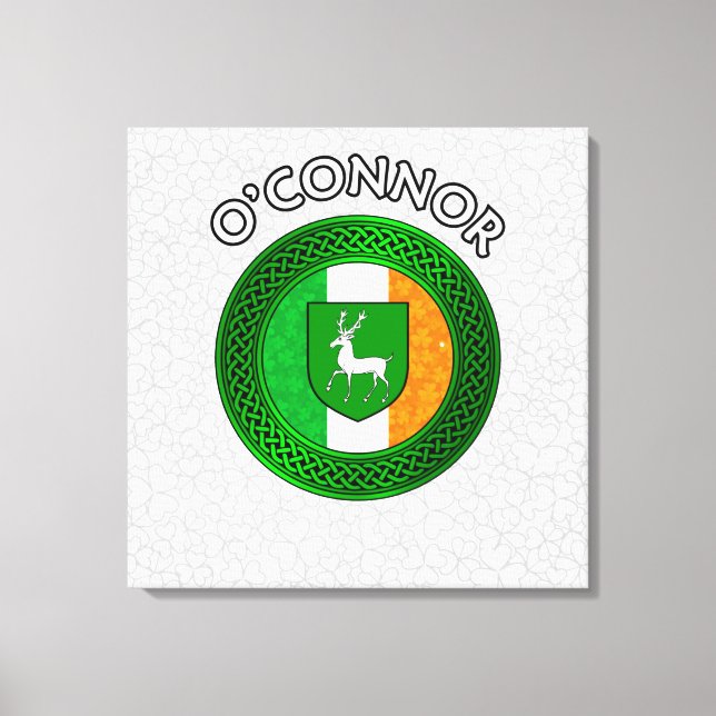 O'Connor Crest & Celtic Knot on Shamrock Canvas Pr (Frente)