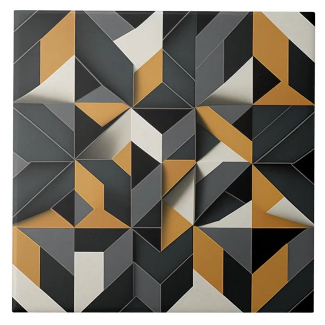 Ocre de Carvão e Geométrico Angular de Marfim (The complete printed tile design. Tiles sold individually.)