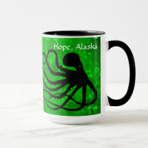Octopodes no verde, esperança - 15 onças. Caneca