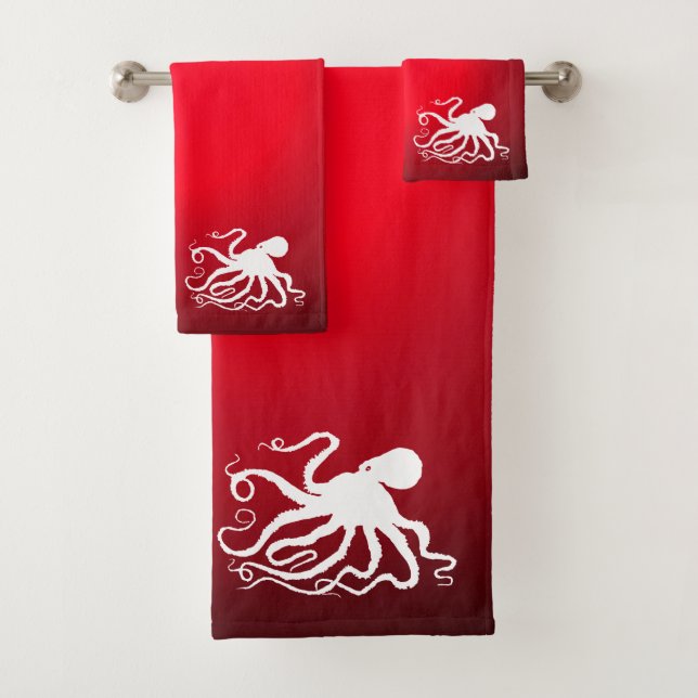 Octopus 6 em Red - Conjunto de Toalhas de Banheiro (Insitu)