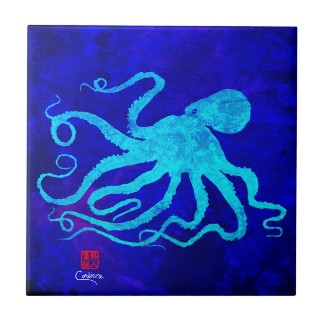 Octopus 6 R - Azulejo cerâmico pequeno (Frente)