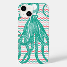 Octopus antigo em Coral e Aqua Chevrons