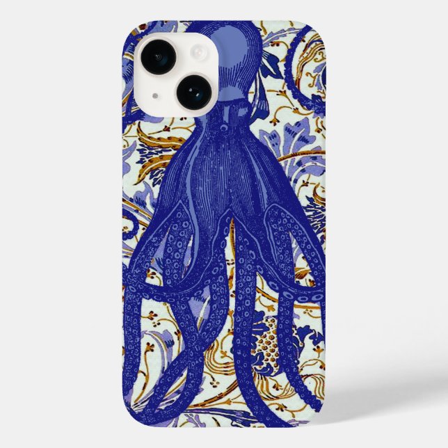 Octopus antigo no Floral Dourado Azul (Verso)