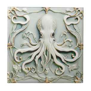 Octopus Art Nouveau Faux Alivio Antiguidade