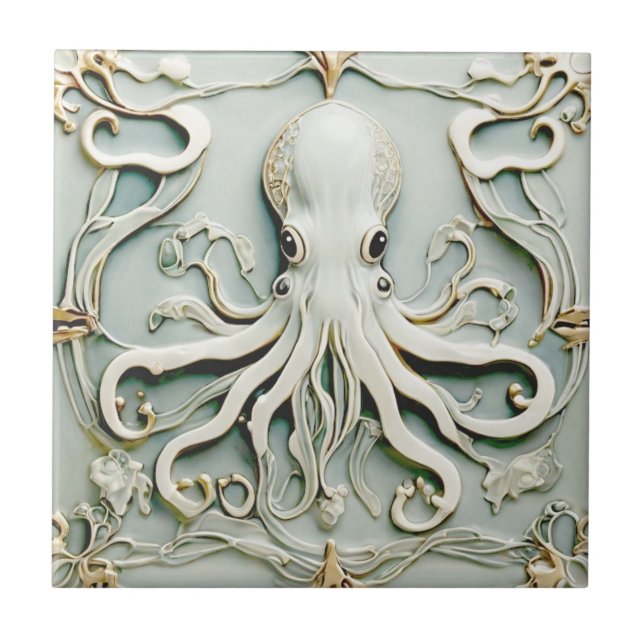 Octopus Art Nouveau Faux Alivio Antiguidade (Frente)