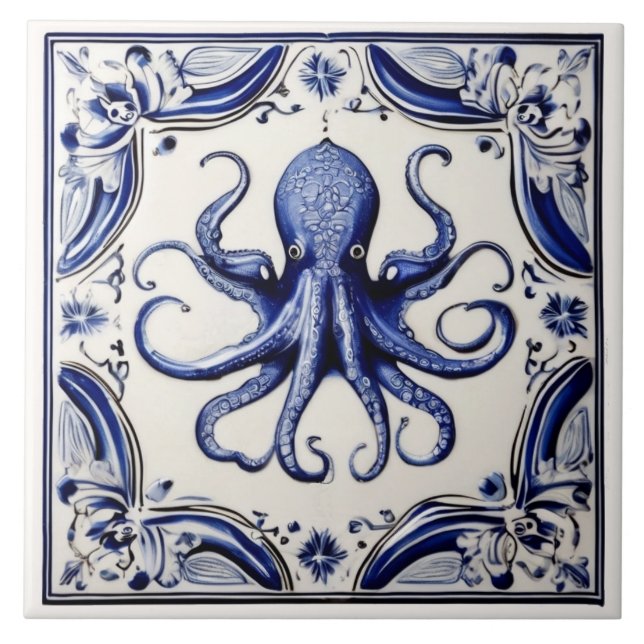 Octopus Blue and White Sea Ocean Theming Beach Hou (Frente)