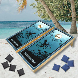 Octopus Blue Sea Reef Cornhole Set