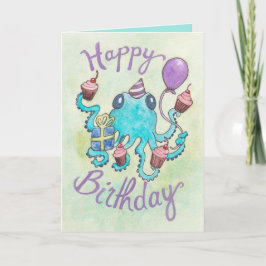 Octopus com Cartão de Aniversário de Cupcakes
