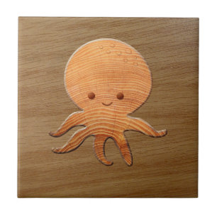 Octopus De Cartoon Bonito Com Impressão De Madeira