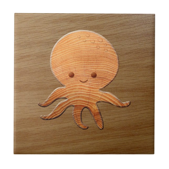 Octopus De Cartoon Bonito Com Impressão De Madeira (Frente)