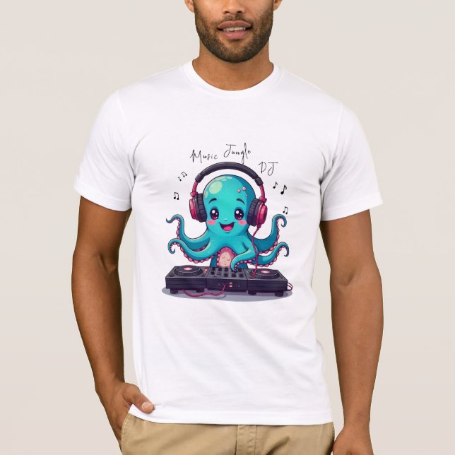 Octopus DJ sorridente, Feliz Camiseta Selva de Mús (Frente)