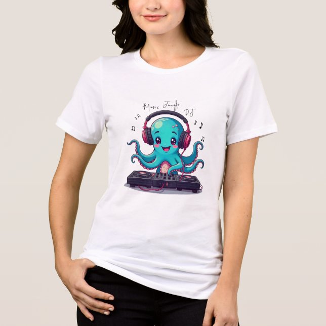 Octopus DJ sorridente, Feliz Camiseta Selva de Mús (Frente)