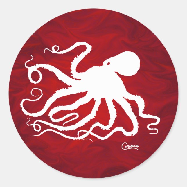 Octopus em vermelho - adesivos de envelopes (Frente)