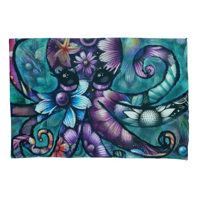 Octopus Floral Teal Roxo Azul Costeira (Frente)